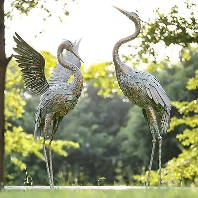 Metal Heron Crane Statue Sculpture Bird Art Decor Home Modern Yard Patio Lawn • $149.99