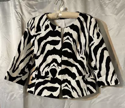East 5th Womens Blazer Jacket Size M Black White Zebra Print Hook & Eye Closure • £13.98