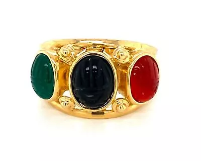 Colored Carnelian Scarab 14k Yellow Gold Ring • £766.54