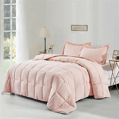 $43.99 • Buy HIG 3 Piece Pre-Washed Goose Down Alternative Comforter Duvet Insert- Pink