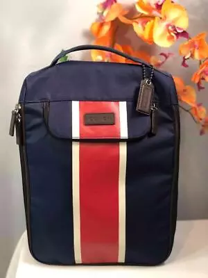 COACH Navy Blue Canvas Center Stripes Travel Shoes Storage Bag/ Toiletry Bag • $62.99