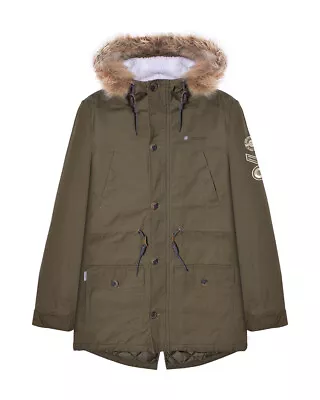 Lambretta Mens Khaki Carnaby Scooter Hooded Classic Mod Ska Badge Parka-6252 • £74.99