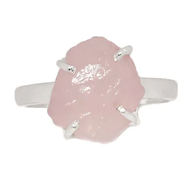 Natural Morganite Rough - Madagascar 925 Silver Ring Jewelry S.8 CR23795 • $15.99