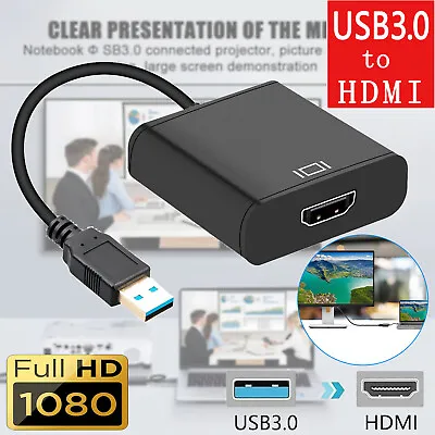 USB 3.0 To HDMI Video Cable Adapter HD 1080P For PC Laptop HDTV LCD TV Converter • £7.49