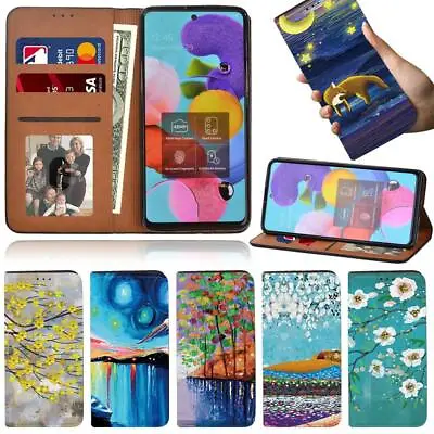 Paint Leather Stand Cover Case For Samsung Galaxy A10E A20E A40 A41 A50 A70 A71 • £4.43