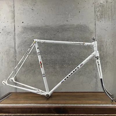 Vintage Peugeot Bike Frame Set 57 Cm Aztec Du Monde White Steel France 123 • $195.99