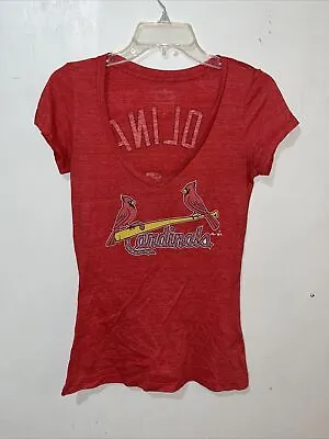 St Louis Cardinals Yadier Molina T-Shirt Womens Small Red Slim Fit V-Neck • $9.99