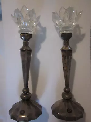 Pair Of Vintage Godinger Silver Art Co Candelabra Candle Sticks Crystal Prisms • $39.99