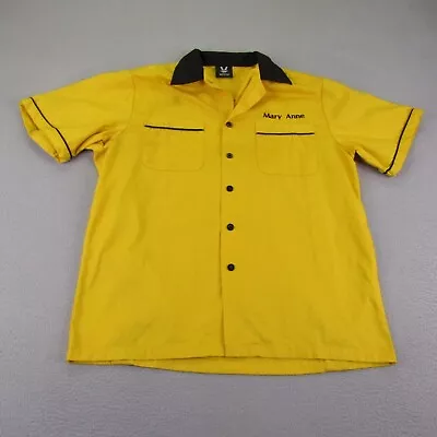 Hilton Bowling Shirt Mens Small Yellow Black Button Up Retro Camp Short Sleeve • $34.97