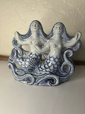 Vintage L Hjorth Danish Pottery Figurine Gertrud Kudielka Two Mermaids Rare Z15 • $295