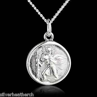 16mm St Christopher 925 Sterling Silver Pendant + 18  Inch Curb Chain (Saint)  • £13.99