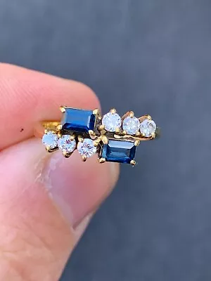 18ct Gold Diamond Emerald Cut Sapphire Ring • £62