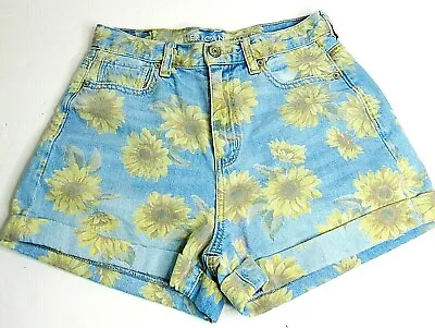 AMERICAN EAGLE  High Rise Sunflower/Jean Cuffed Shorts SZ 0/25 X2  I X 10.5 Rise • $24.97