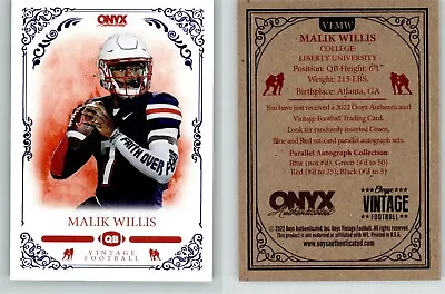 Malik Willis 2022 Onyx Vintage Football Base #VA-MW RC Rookie Liberty Titans • $4.99