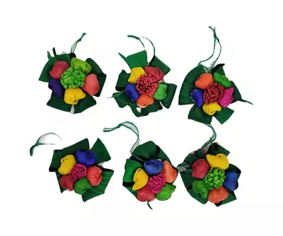 Set Of 6 Handmade Corn Husk Colorful Floral Star Mexican Christmas Ornaments NEW • $30