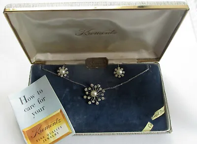 Vintage Krementz Cultured Pearl 14K Gold Overlay Rhinestone Demi-Parure  • $49