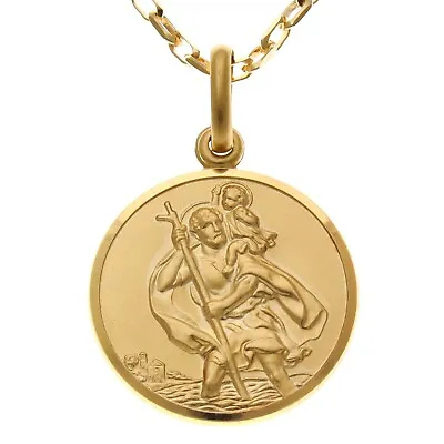 Mens Heavy Solid 9ct Gold St Christopher Pendant Necklace With 24  Gold Chain • £479.99