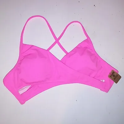 Victoria Secret PINK Swim Bikini Top Medium Wrap Halter Neon Pink Solid New • $35.99