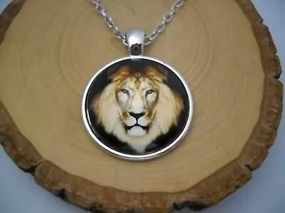 Beautiful Lion Cabochon Glass Pendant With Silver Chain Necklace Jewelry • $7.95