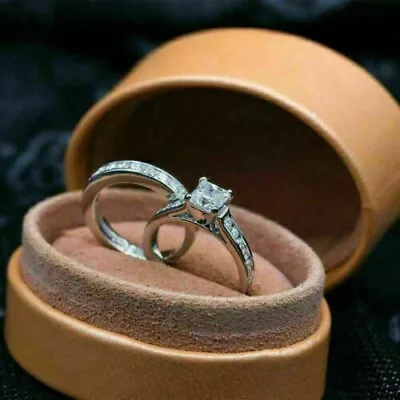 14k White Gold Plated In Simulated Diamond Engagement Stunning Bridal Set Ring • $134.49