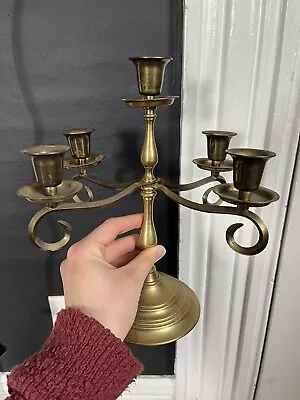 Vintage Brass 4 Arm Metal 5  Candle Holder Candelabra 10” Tall • $28.50