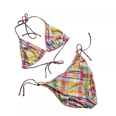 VINTAGE X 90's Plaid Cotton Bikini Made In USA Size M • $59