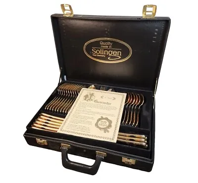 Solingen 63 Piece Stainless Steel 18/10 /23-24k Gold Plated Cutlery  Set W/ Case • $224.95