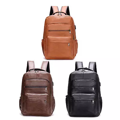 Leather Laptop Backpack For Men Large Travel Vintage Backpack Waterproof College • $28.29