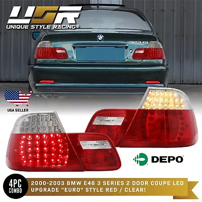 No Error DEPO 4 Pieces Red/Clear LED Tail Light For 2000-03 BMW E46 2 Door Coupe • $149.96