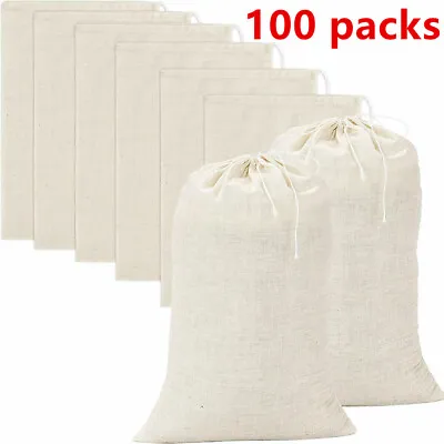 50-100 Pack Cotton Muslin White Drawstring Bags Large Bulk Herbs Tea Spice Bag • $7.51