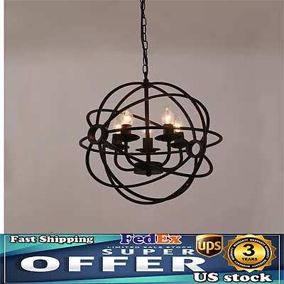 Black Metal Orb Chandelier Lamp Round Hanging Ceiling Light Fixture Globe Cage • $28