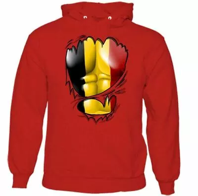 Ripped Belgian Flag Mens Belgium Hoodie National Day Vlag Van België Football • £24.49