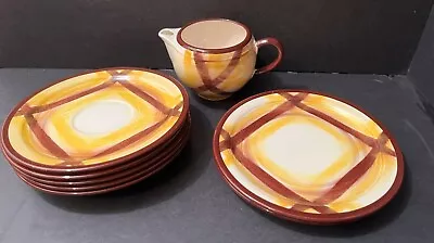 Vernonware ORGANDIE Saucers/Bread + 1 - Yellow Brown Plaid - Mixed Lot • $14.24