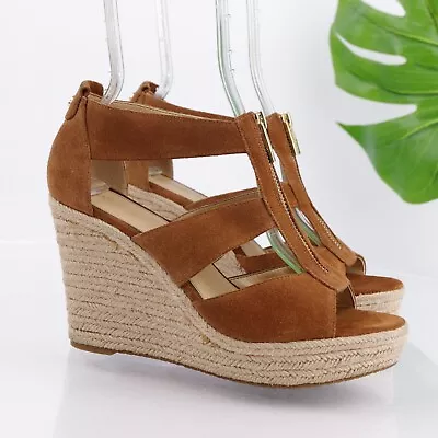 Michael Kors Women's Damita Sandal Size 9  Brown Suede Wedge Platform Espadrille • $69.84