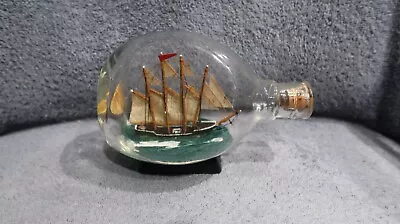 Schooner Ship In A 6 1/2  Pinch Bottle Four Masted Ship  Vintage   Great Cond. • $75