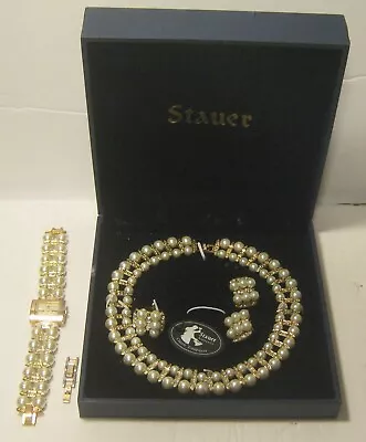 STAUER Ladies Watch Set W Choker Ring Clip Earrings Faux Pearls & Diamonds!!! • $75