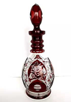 Antique Bohemian Ruby Red Cut To Clear Decanter With Stopper Czech 13.5  • $158.36