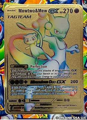 Mewtwo & Mew Tag Team GX Rainbow Gold Metal Pokémon Card Collectible Gift • $9.50