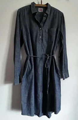 £12.99 • Buy ~ LEVI DENIM SHIRT DRESS XL GUC Removable Belt Approx UK 16 See Measurement Pics
