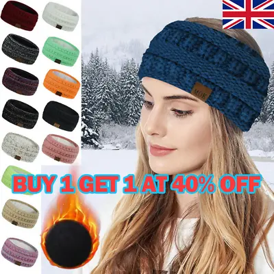 £4.99 • Buy Women Warm Knit Fleece Lined Headband Winter Ear Warmer Hair Band Head  Wrap