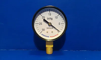 $13.60 • Buy HG Vacuum Pressure Gauge 1/4  Brass NPT Bottom Mount 30 PSI 2 1/2  Black Dial 