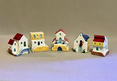 Charming Vintage 5-Piece Hand Made & Painted Miniature Ceramic Greek Village • $24.99