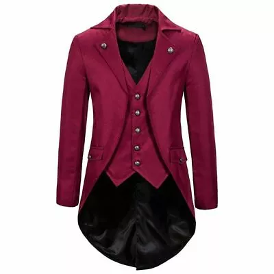 Mens Lapel Steampunk Tuxedo Jackets Button Slim Fit Stage Suit Goth Costume Coat • $49.58