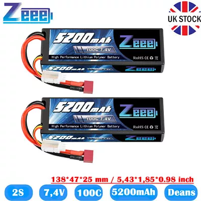 2x Zeee 74V 2S Lipo Battery Deans 5200mAh 100C Hardcase For RC Car Truck Buggy • £33.14