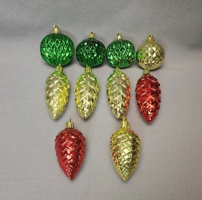 Vintage Textured Ball & Pinecones Plastic Christmas Ornaments Unbreakable Lot 10 • $24