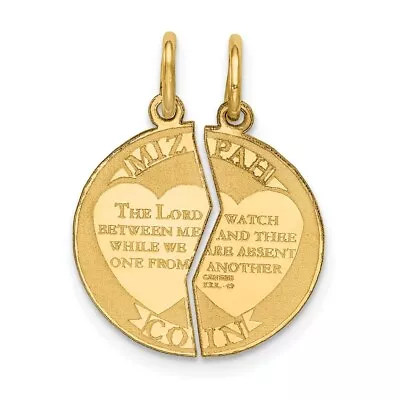 14k Yellow Gold 2 Piece Break Apart Mizpah Charm Pendant 0.87 Inch • $176.89