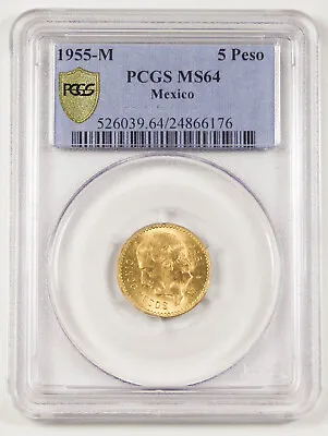 Mexico 1955 5 Peso 4.17 G Gold Coin PCGS MS64 Costilla KM# 464 0.1206 Oz AGW • $349.99