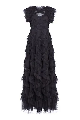 Needle &Thread Black GENEVIEVE GOWN Maxi Dress UK12 US8 Long Christmas 12 BNWT  • £380