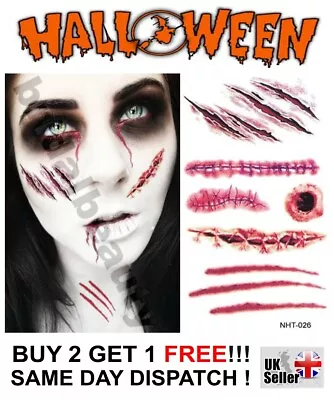 Halloween Zombie Horror Scab Scars Wound Scratch Temporary Tattoos Costume Party • £1.99