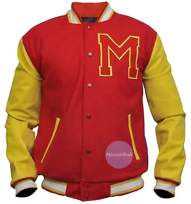 MJ Thriller Letterman Michael Jackson Red & Yellow M Logo Varsity Bomber Jacket • $57.50